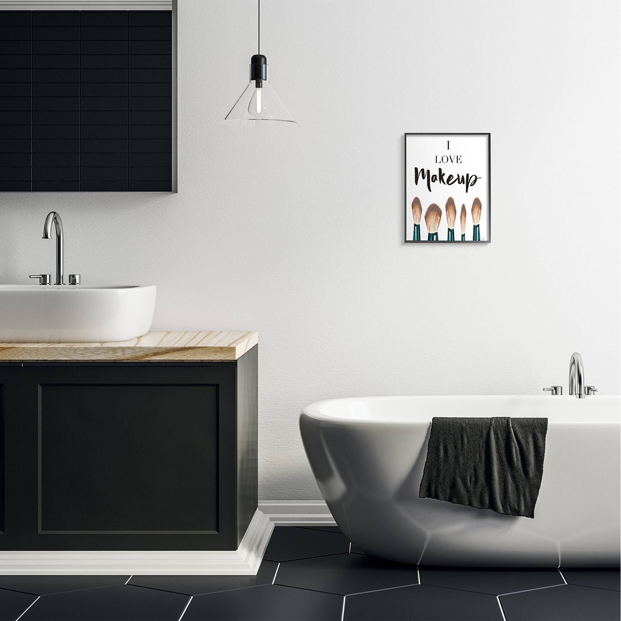 Stupell Industries I Love Makeup Expression Glam Cosmetic Brushes in Frame Wall Art
